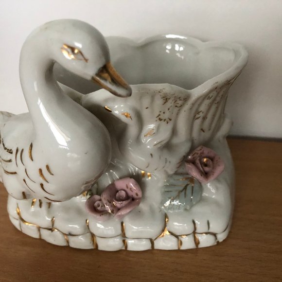 2 porcelain goose geese planters small decoration - Picture 9 of 9